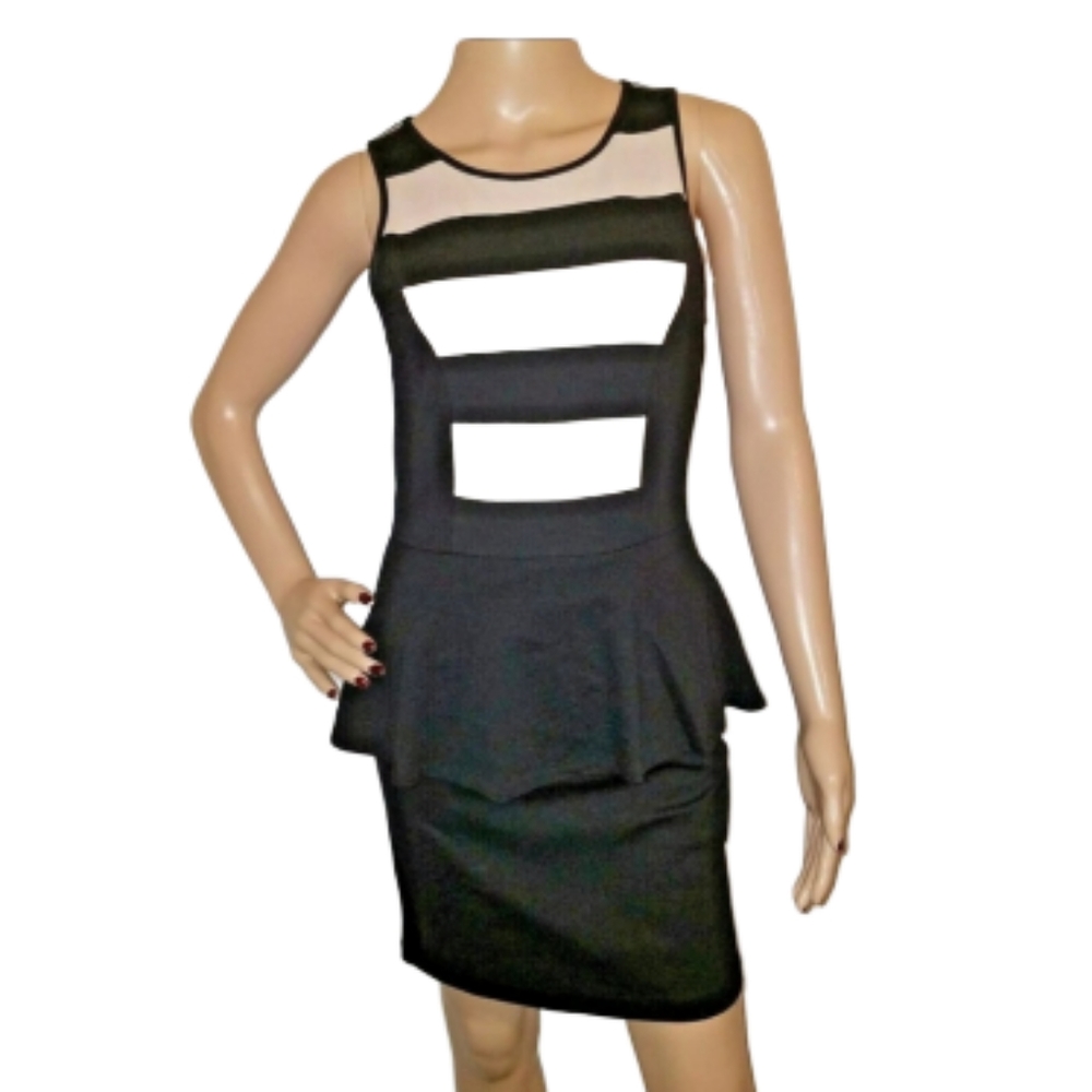 KENSIE Black Dress Stripes Peplum Fitted Zips Stretch Womens Size XS Bra…